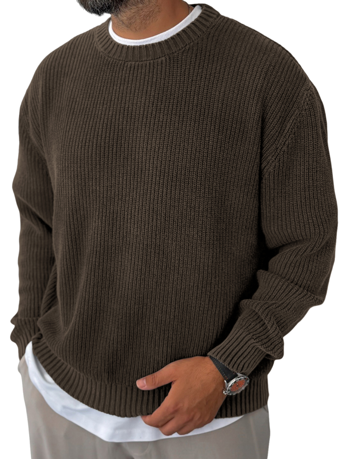 Men's Knitted Solid Color Basic Pullover Sweater