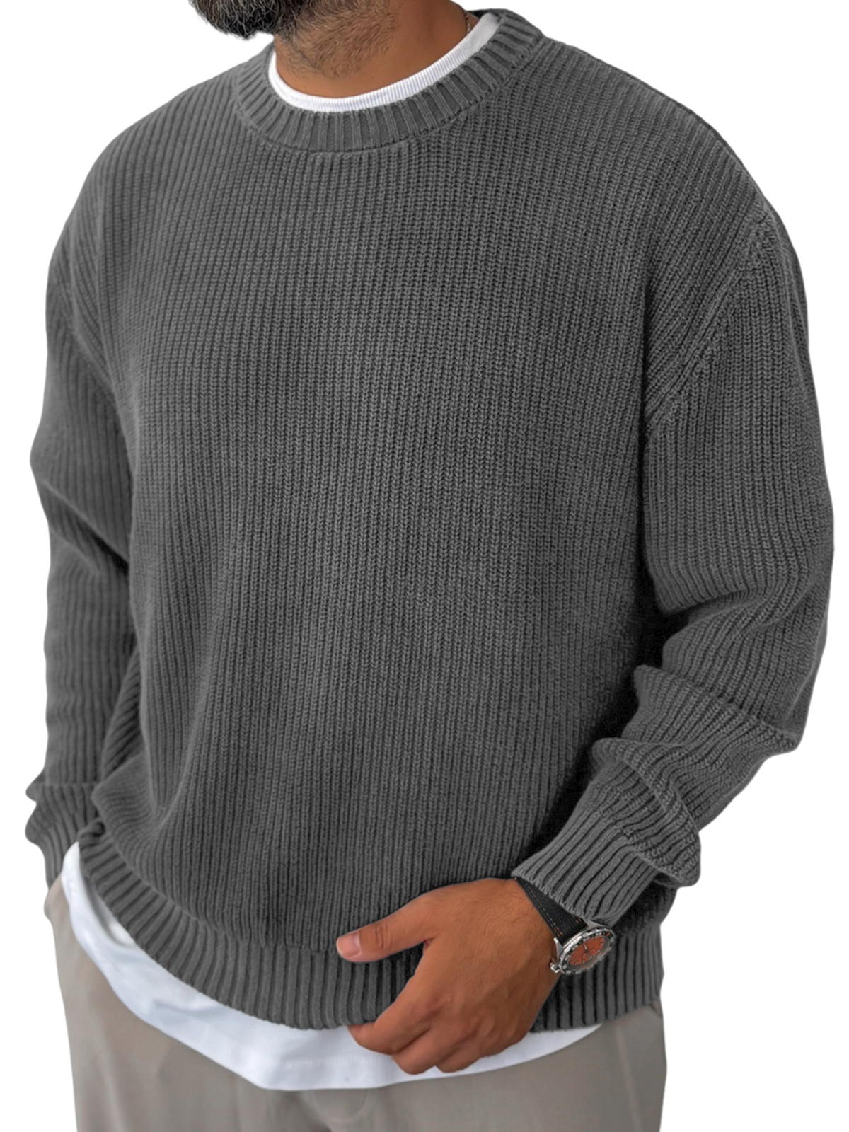 Men's Knitted Solid Color Basic Pullover Sweater