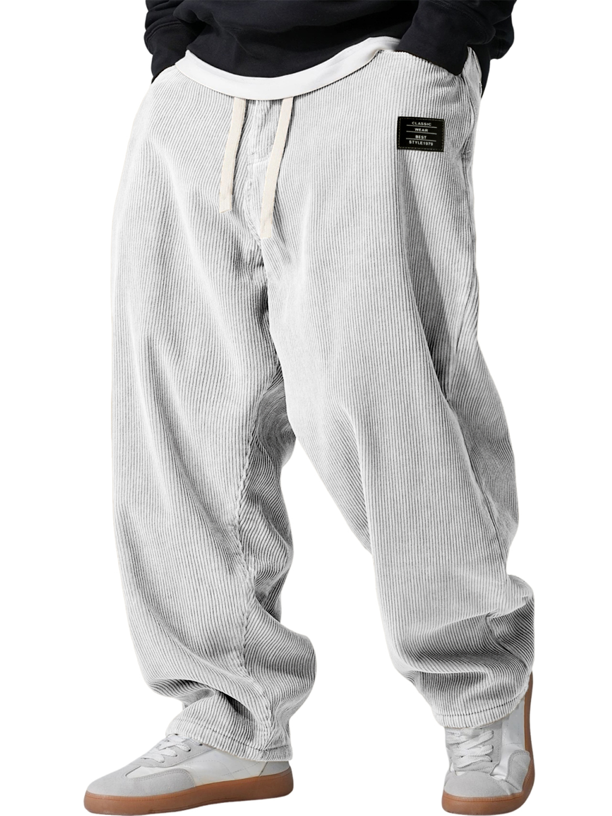 Men's Retro Corduroy Casual Loose Trousers with Embroidered Label