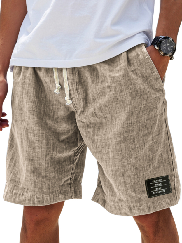 Herren Leinen Urlaub Klassische Bestickte Etikett Alltag Komfort Shorts