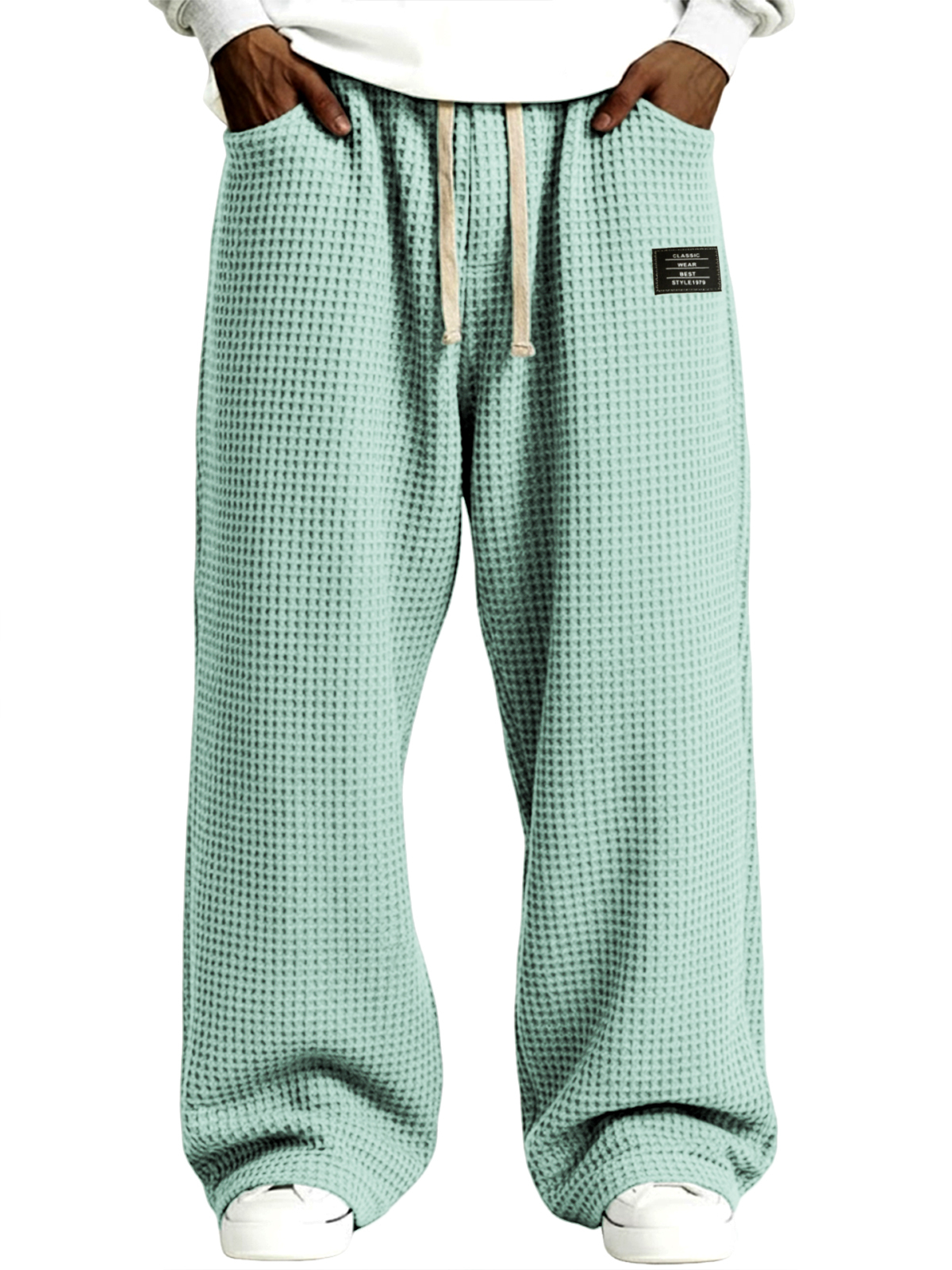 Men's Simple Waffle Texture Drawstring Embroidered Label Pants