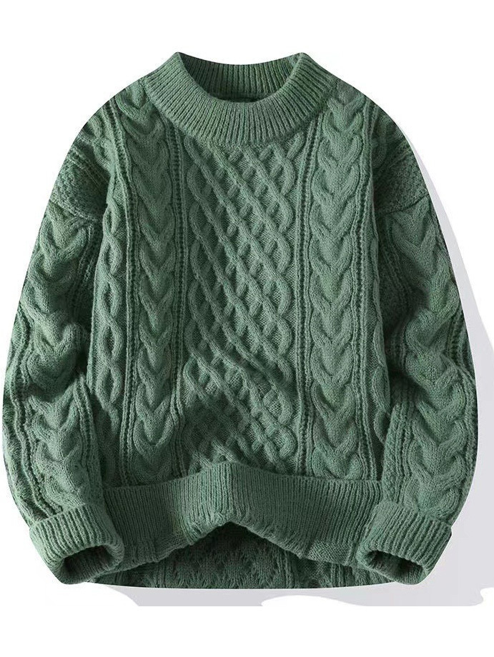 Men's Jacquard Textured Crewneck Knit Sweater