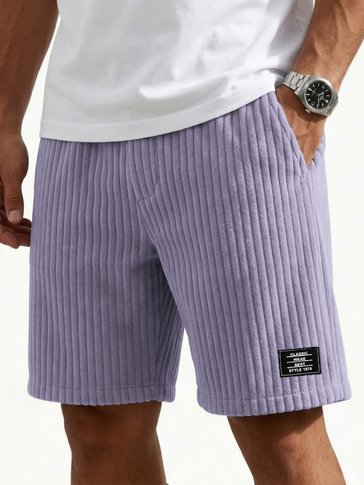 Men's Ribbed Fashion Shorts with Embroidered Design