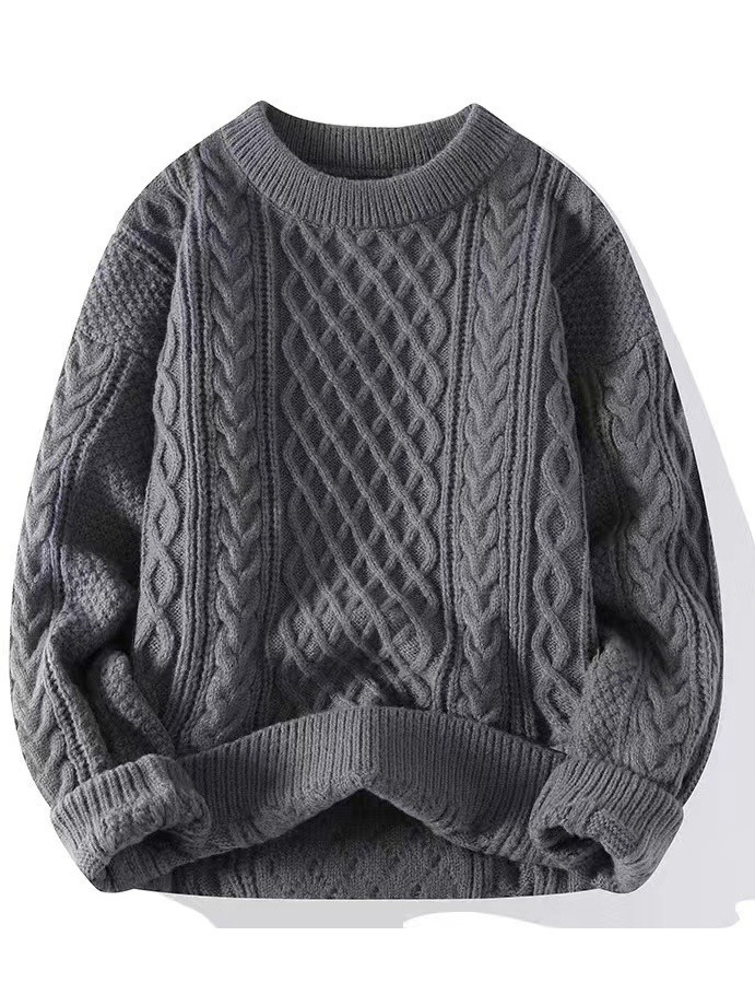 Men's Jacquard Textured Crewneck Knit Sweater