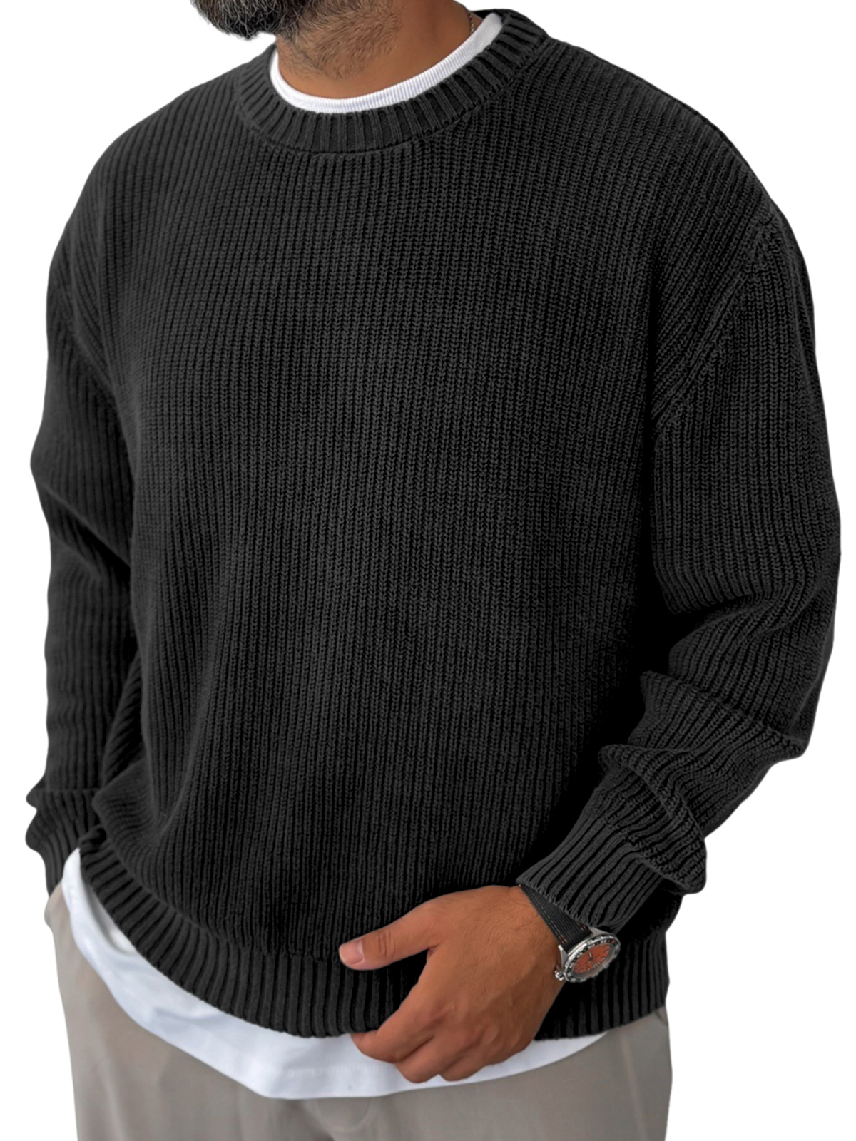 Men's Knitted Solid Color Basic Pullover Sweater