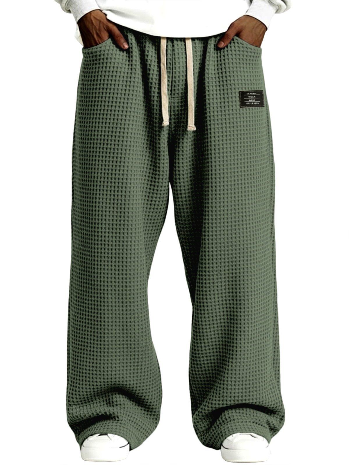 Men's Simple Waffle Texture Drawstring Embroidered Label Pants