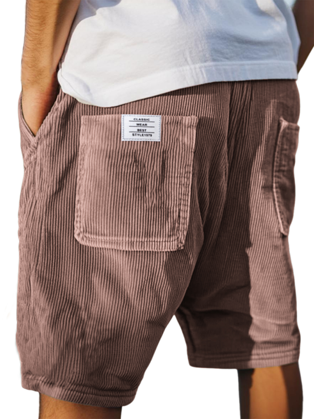 Men's Stylish Multi-pocket Vintage Corduroy Simple Embroidered Logo Casual Loose Shorts