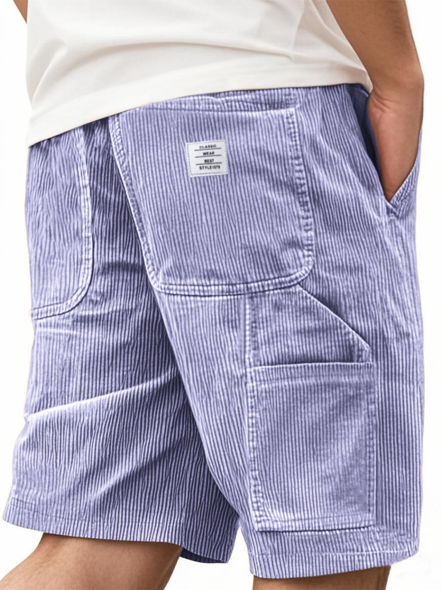 Men's Practical Multi-Pocket Cargo Shorts Corduroy Embroidered Logo Stylish Loose Everyday Shorts