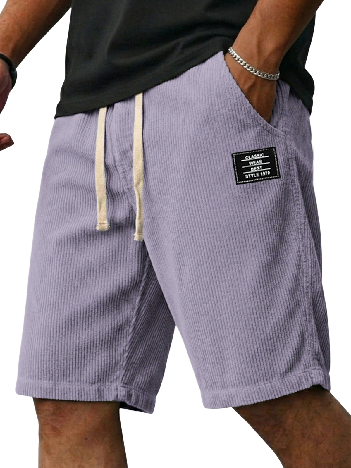 Classic Corduroy Embroidered Patchwork Shorts