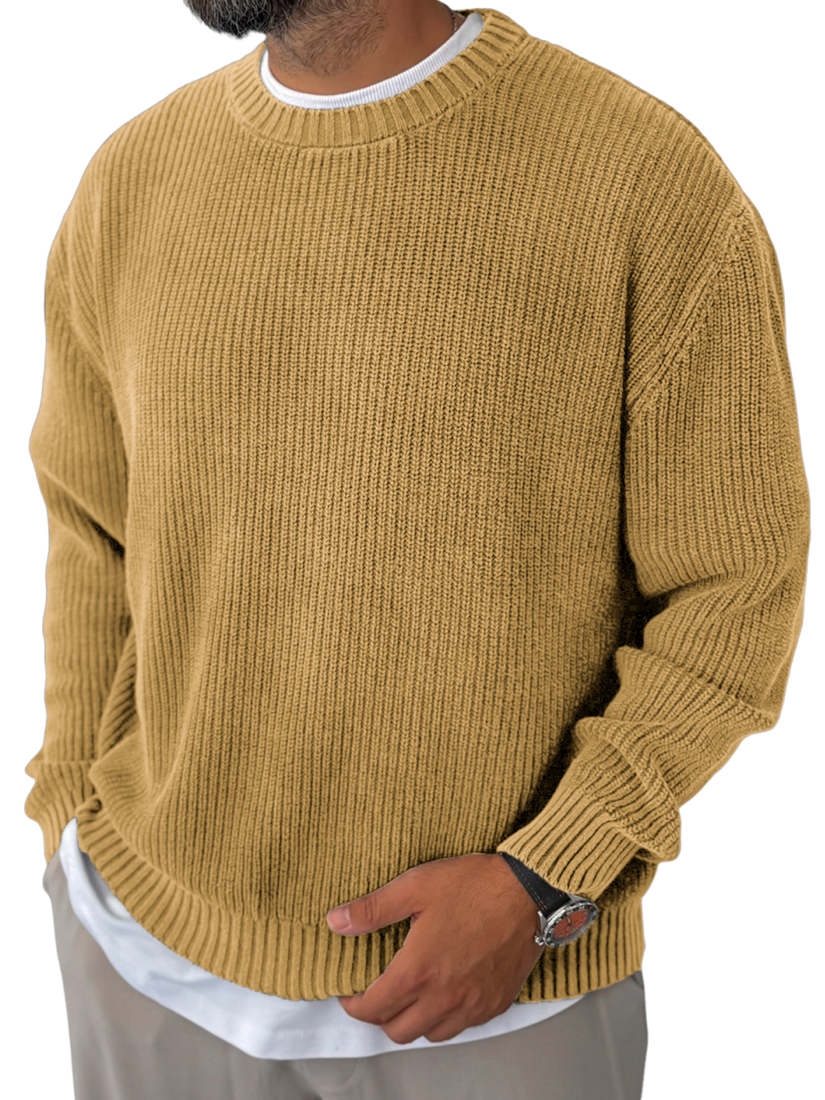 Men's Knitted Solid Color Basic Pullover Sweater