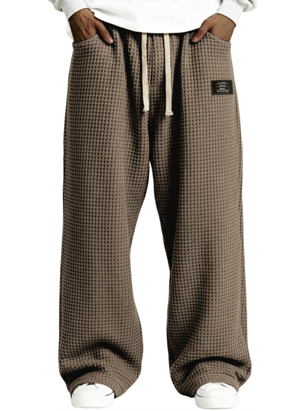 Men's Simple Waffle Texture Drawstring Embroidered Label Pants