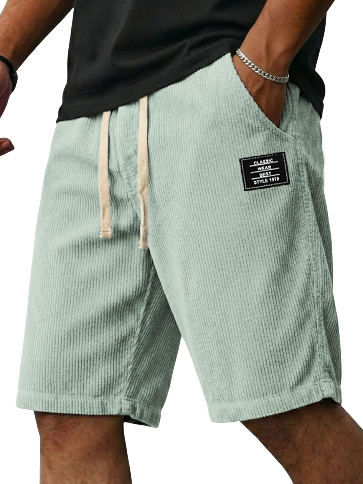 Classic Corduroy Embroidered Patchwork Shorts