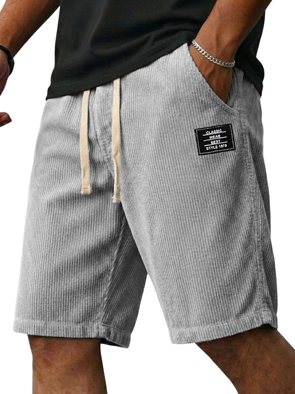 Classic Corduroy Embroidered Patchwork Shorts