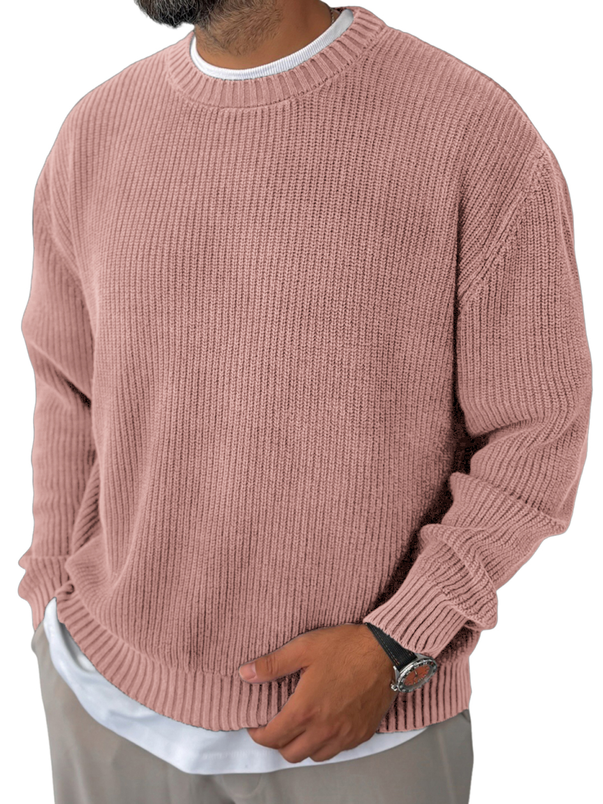 Men's Knitted Solid Color Basic Pullover Sweater