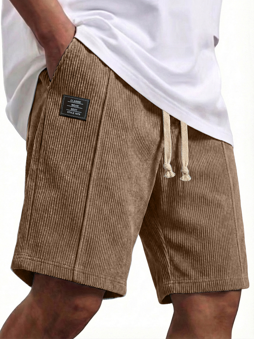 Men's Corduroy Constructed Shorts with Elastic Waist Drawstring Casual Summer Beach Shorts
