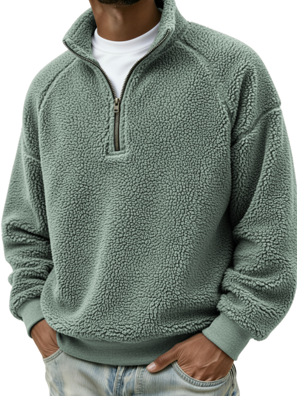 Men's Comfort Sherpa Quarter Zip Warm Pullover Polo Shirt