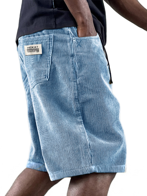 Men's Casual Retro Multi Pocket Embroidered Logo Workwear Corduroy Shorts