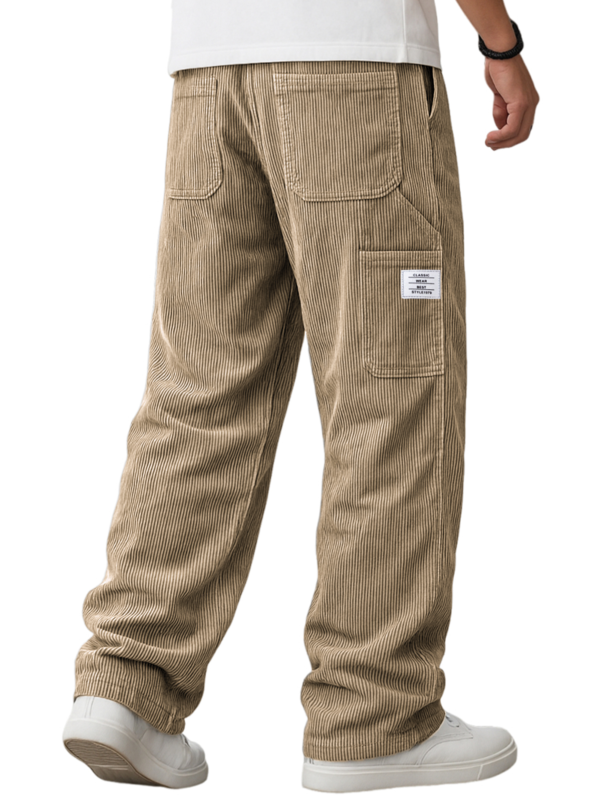 Men's Vintage Carpenter Corduroy Stylish Casual Cargo Pants with Multi-pocket and Embroidered Labe