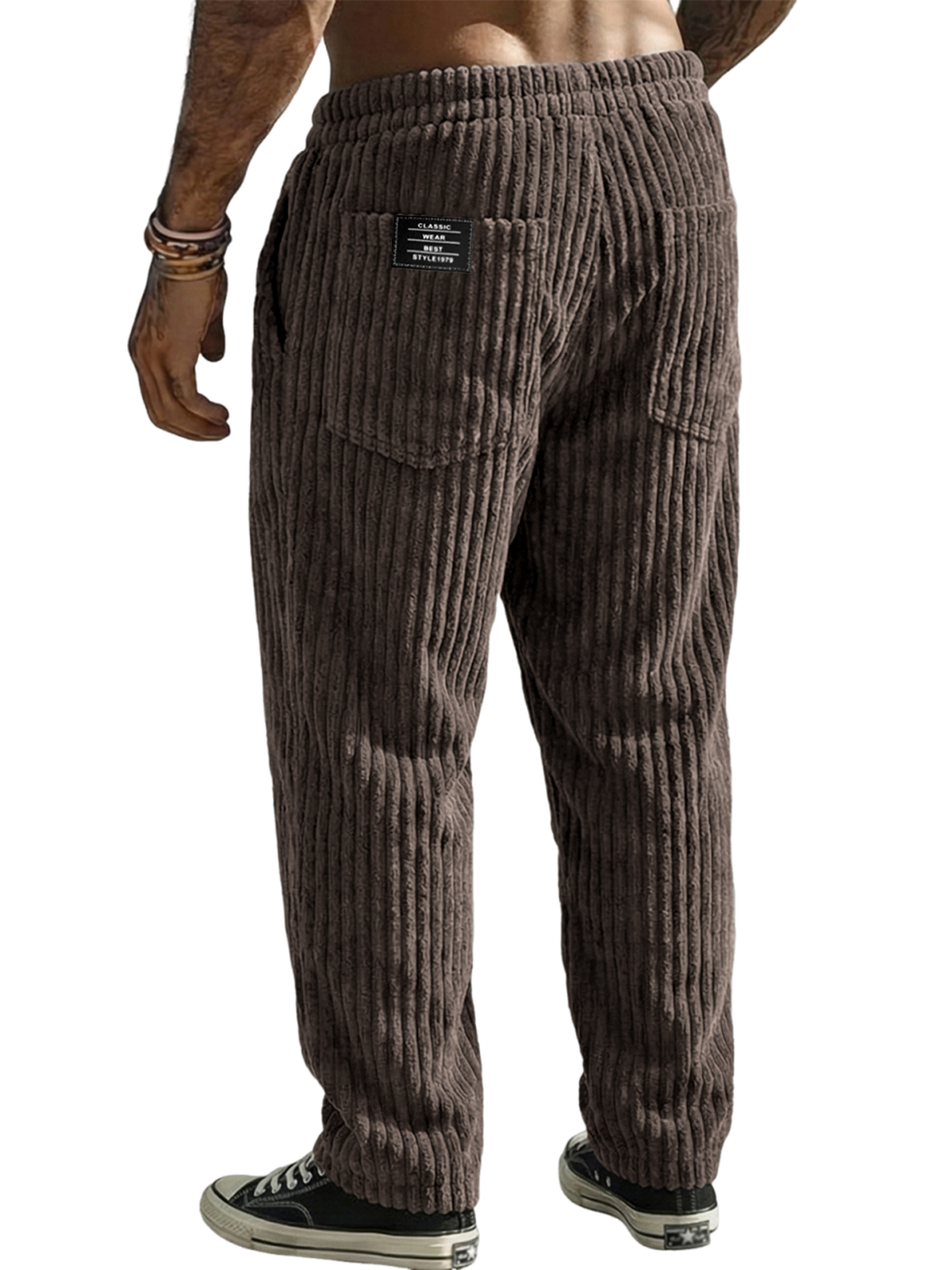 Men's Stylish Corduroy Textured Trousers with Embroidered Label