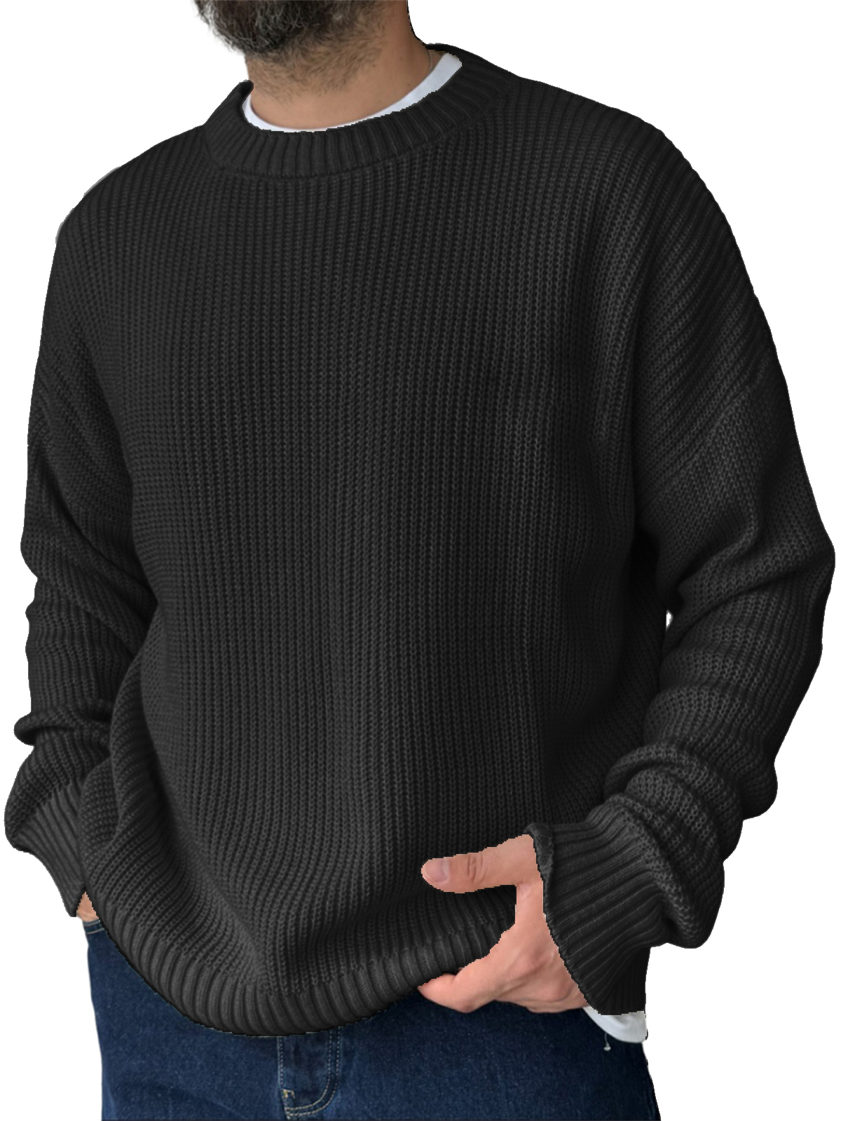 Men's Loose Casual Retro Knitted Sweater Crew Neck Top