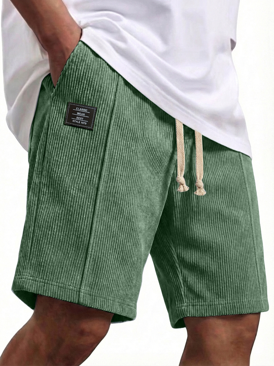 Men's Corduroy Constructed Shorts with Elastic Waist Drawstring Casual Summer Beach Shorts