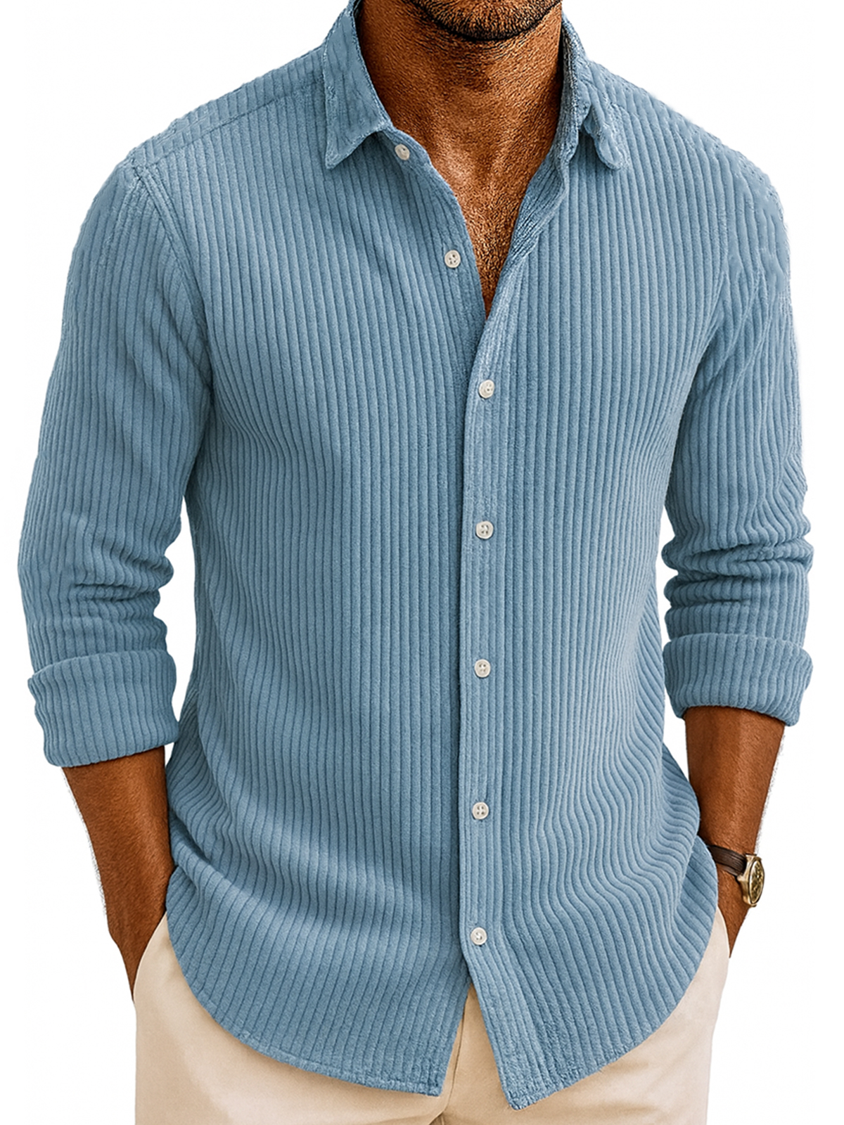 Men's Comfortable Corduroy Casual Resort Long-sleeved Shirt