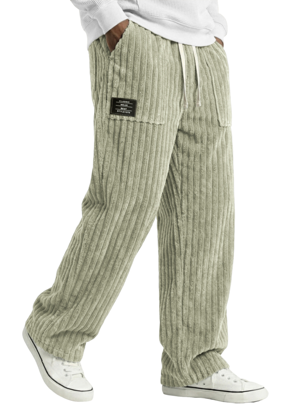 Men's Stylish Corduroy Pants with Embroidered Labels and Patch Pockets