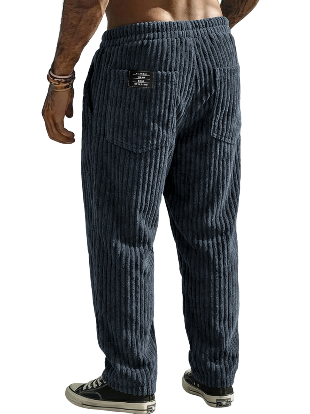 Men's Stylish Corduroy Textured Trousers with Embroidered Label