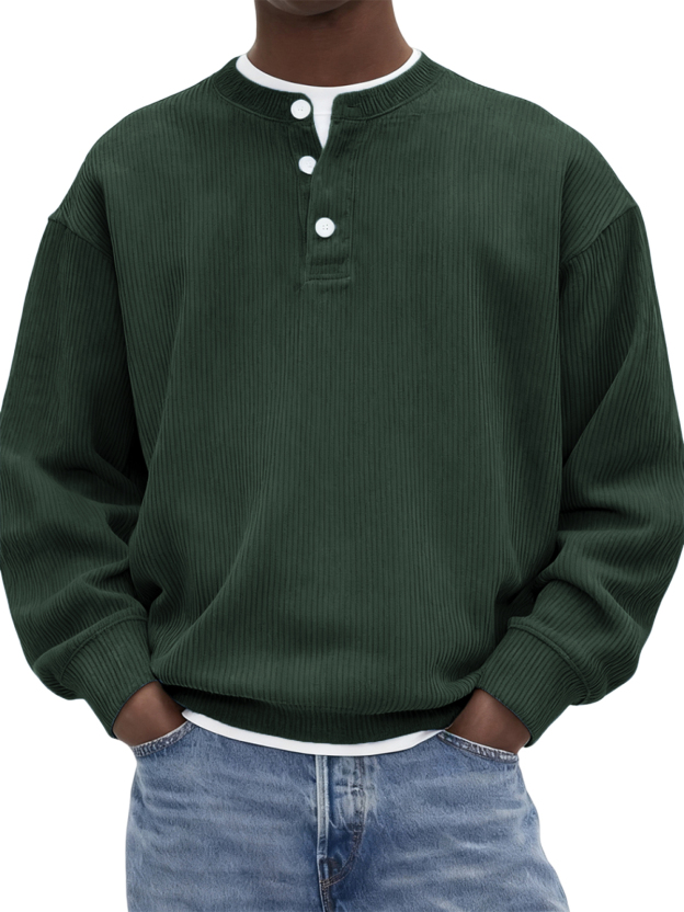 Men's Stylish Corduroy Ribbed Pullover Henley
