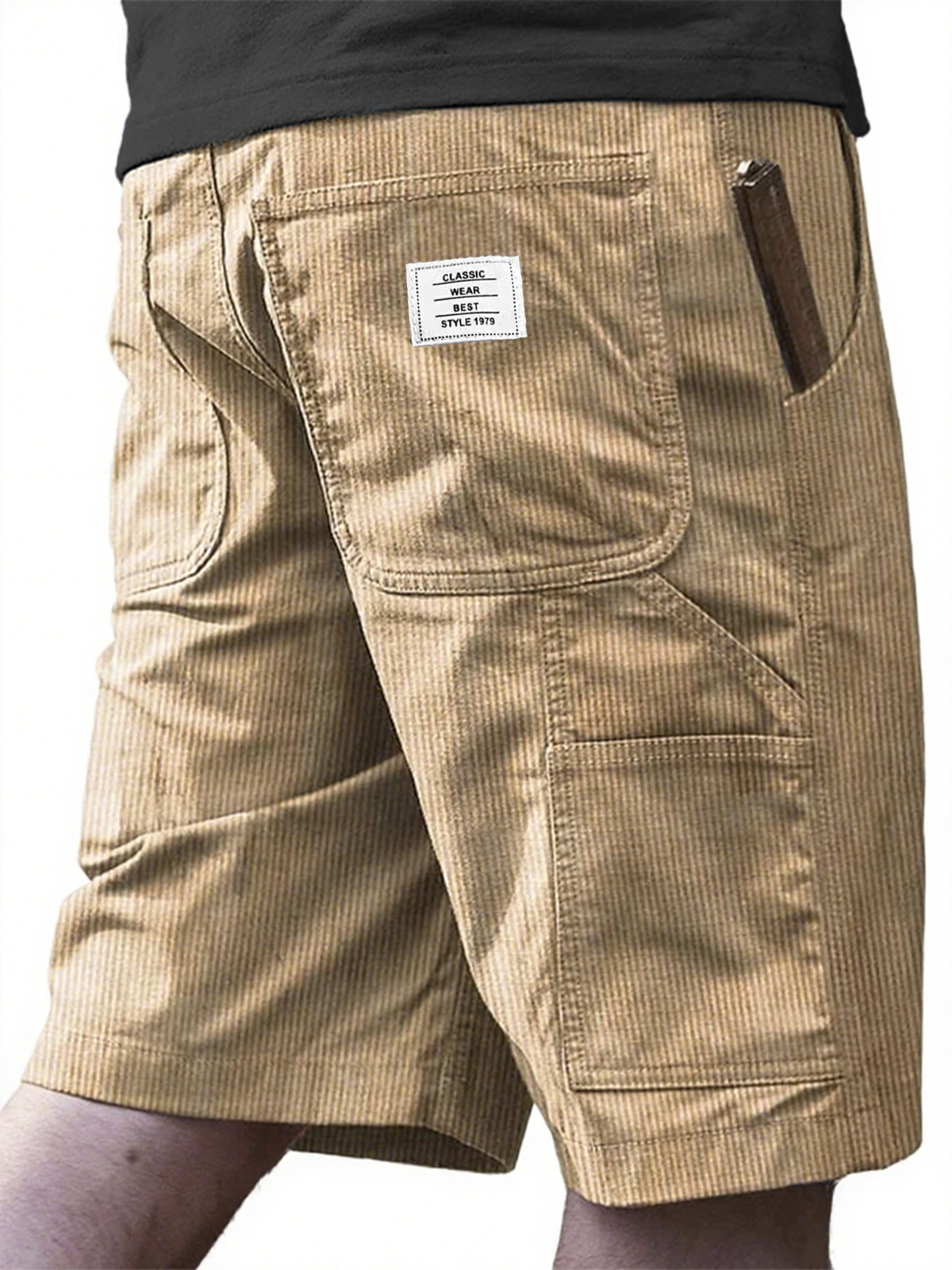 Corduroy Retro Multi-Pocket Embroidered Shorts