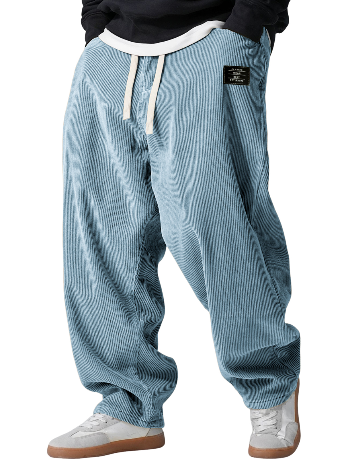 Men's Retro Corduroy Casual Loose Trousers with Embroidered Label