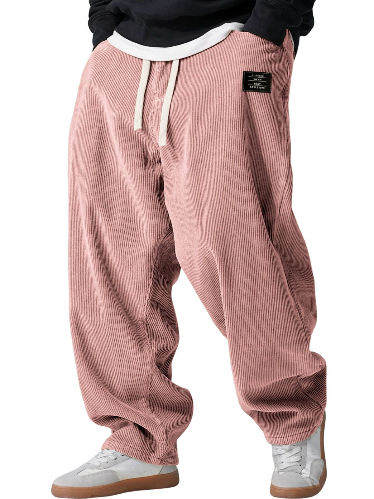 Men's Retro Corduroy Casual Loose Trousers with Embroidered Label