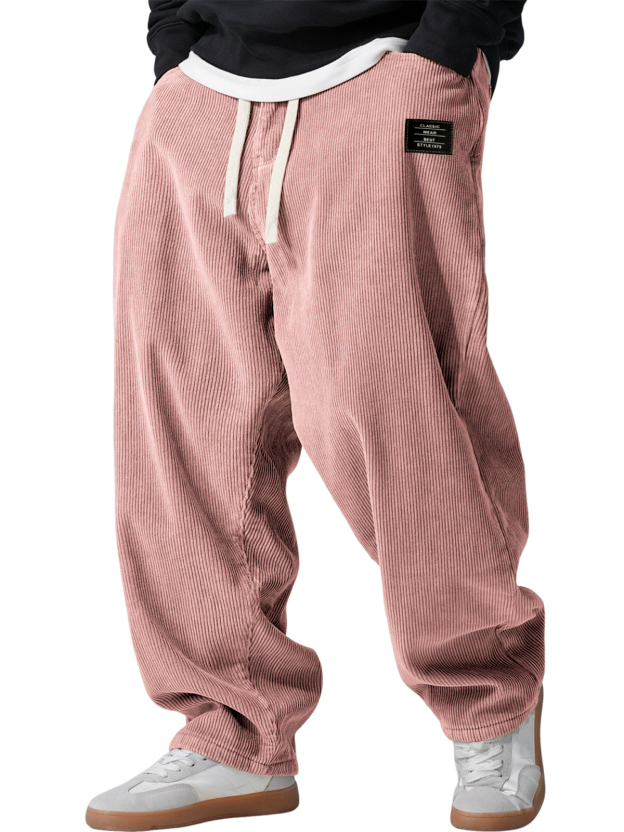Men's Retro Corduroy Casual Loose Trousers with Embroidered Label