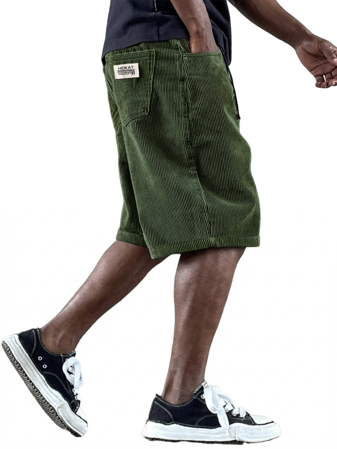 Men's Casual Retro Multi Pocket Embroidered Logo Workwear Corduroy Shorts