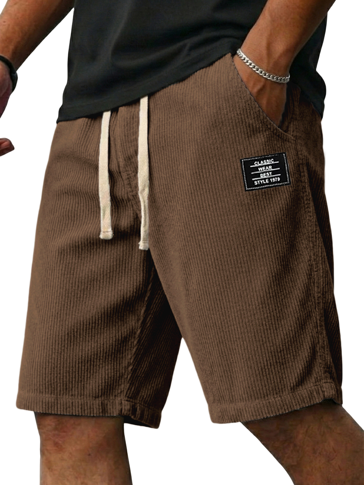 Classic Corduroy Embroidered Patchwork Shorts