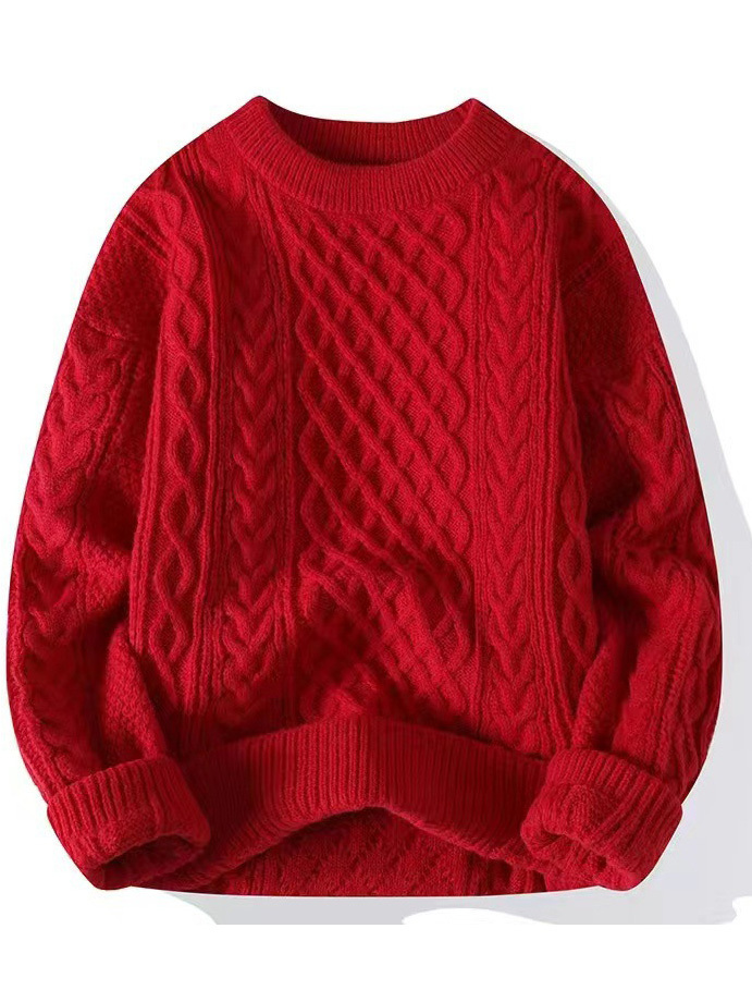 Men's Jacquard Textured Crewneck Knit Sweater