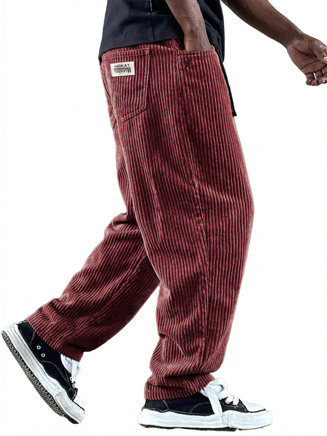 Men's Simple Casual Multi-Pocket Workwear Embroidered Logo Corduroy Pants