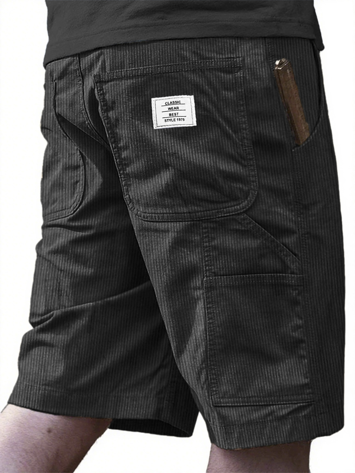 Corduroy Retro Multi-Pocket Embroidered Shorts