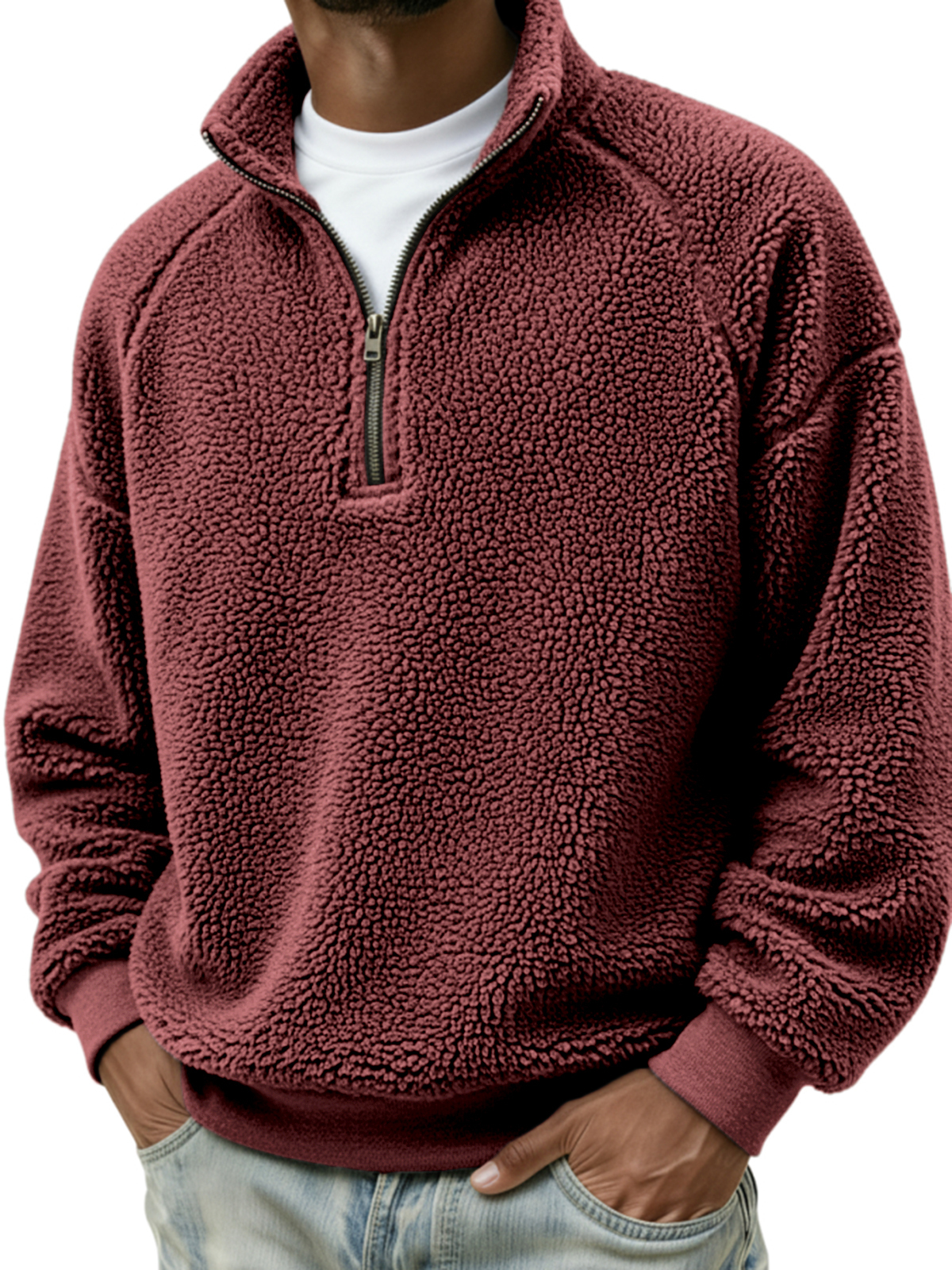 Men's Comfort Sherpa Quarter Zip Warm Pullover Polo Shirt