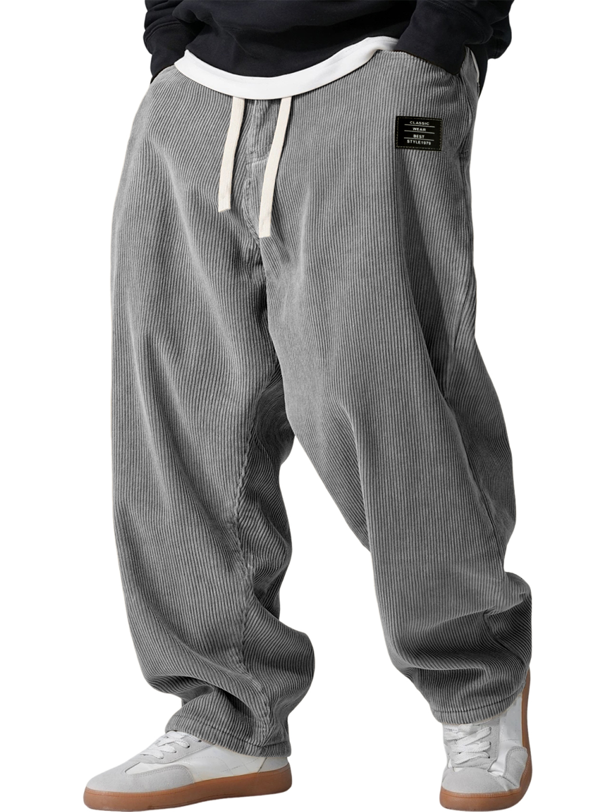 Men's Retro Corduroy Casual Loose Trousers with Embroidered Label