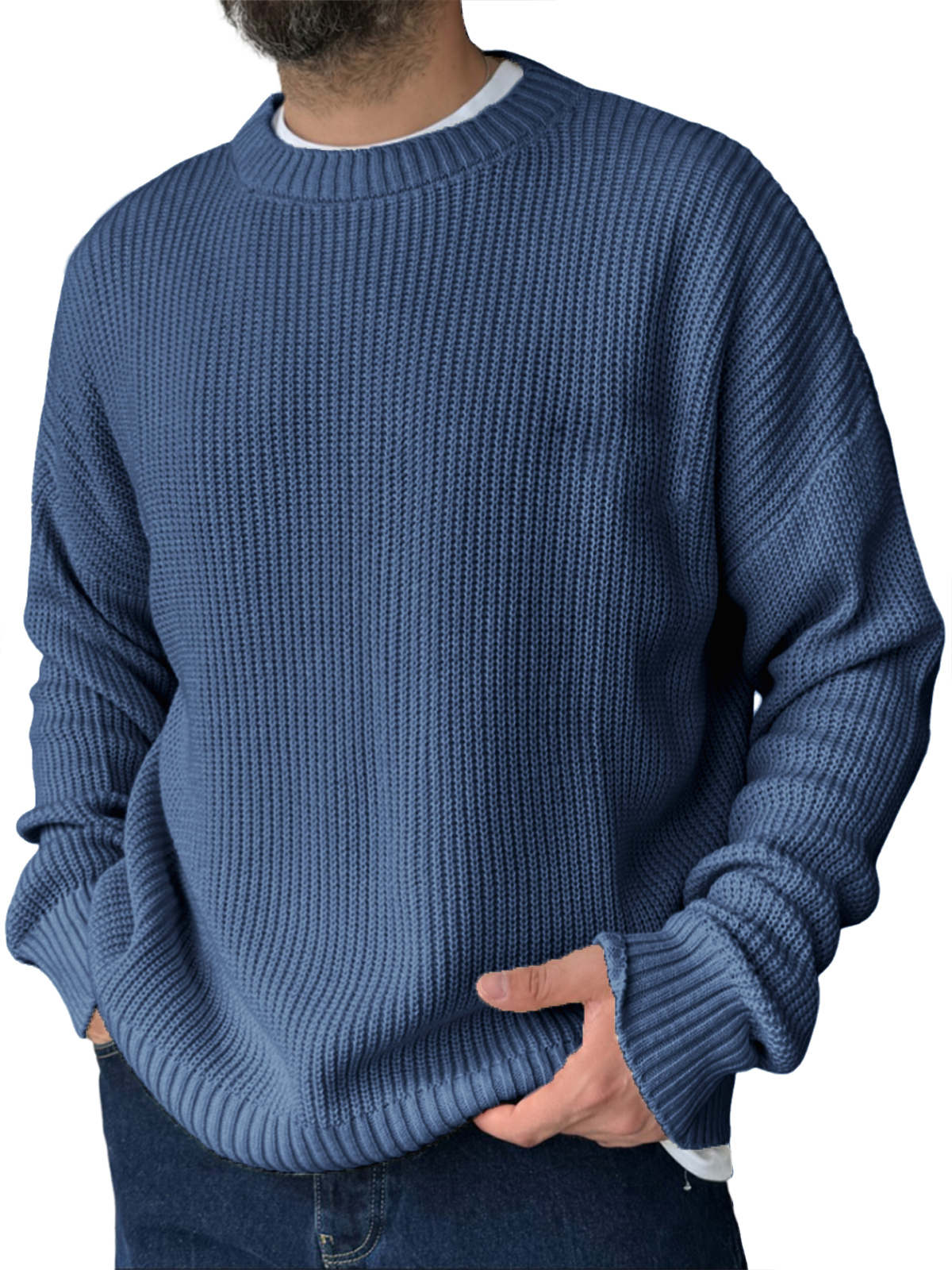 Men's Loose Casual Retro Knitted Sweater Crew Neck Top