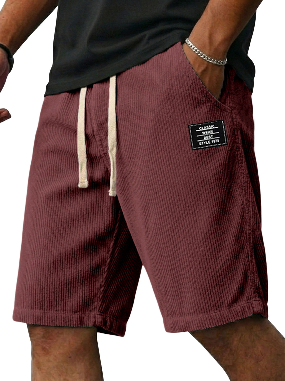 Classic Corduroy Embroidered Patchwork Shorts