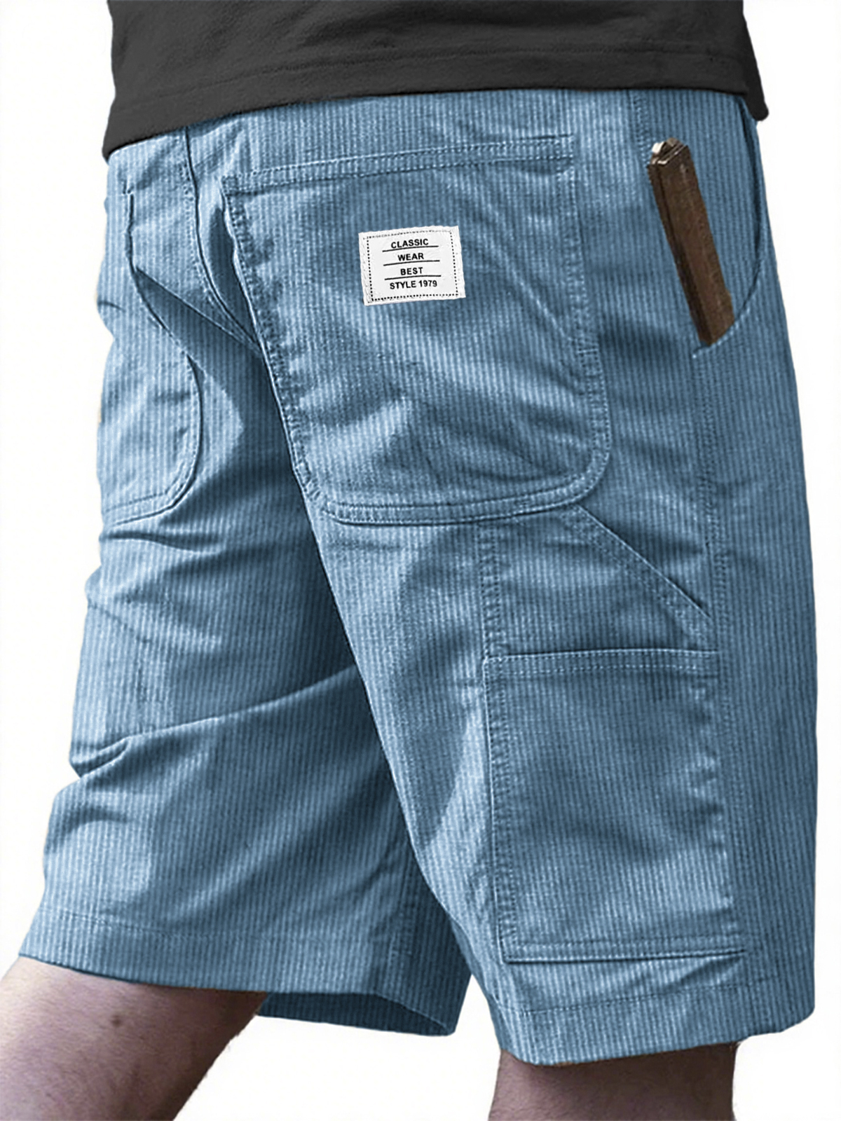 Corduroy Retro Multi-Pocket Embroidered Shorts