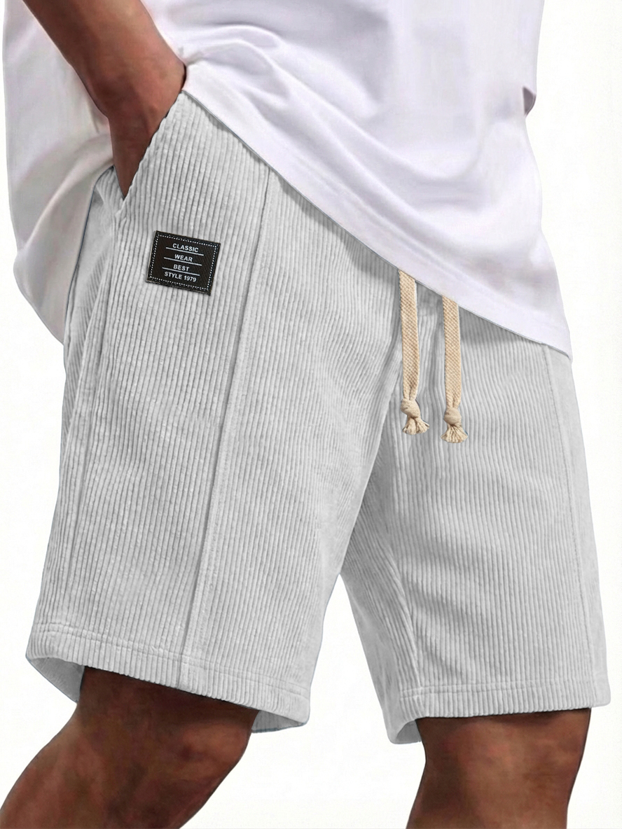 Men's Corduroy Constructed Shorts with Elastic Waist Drawstring Casual Summer Beach Shorts