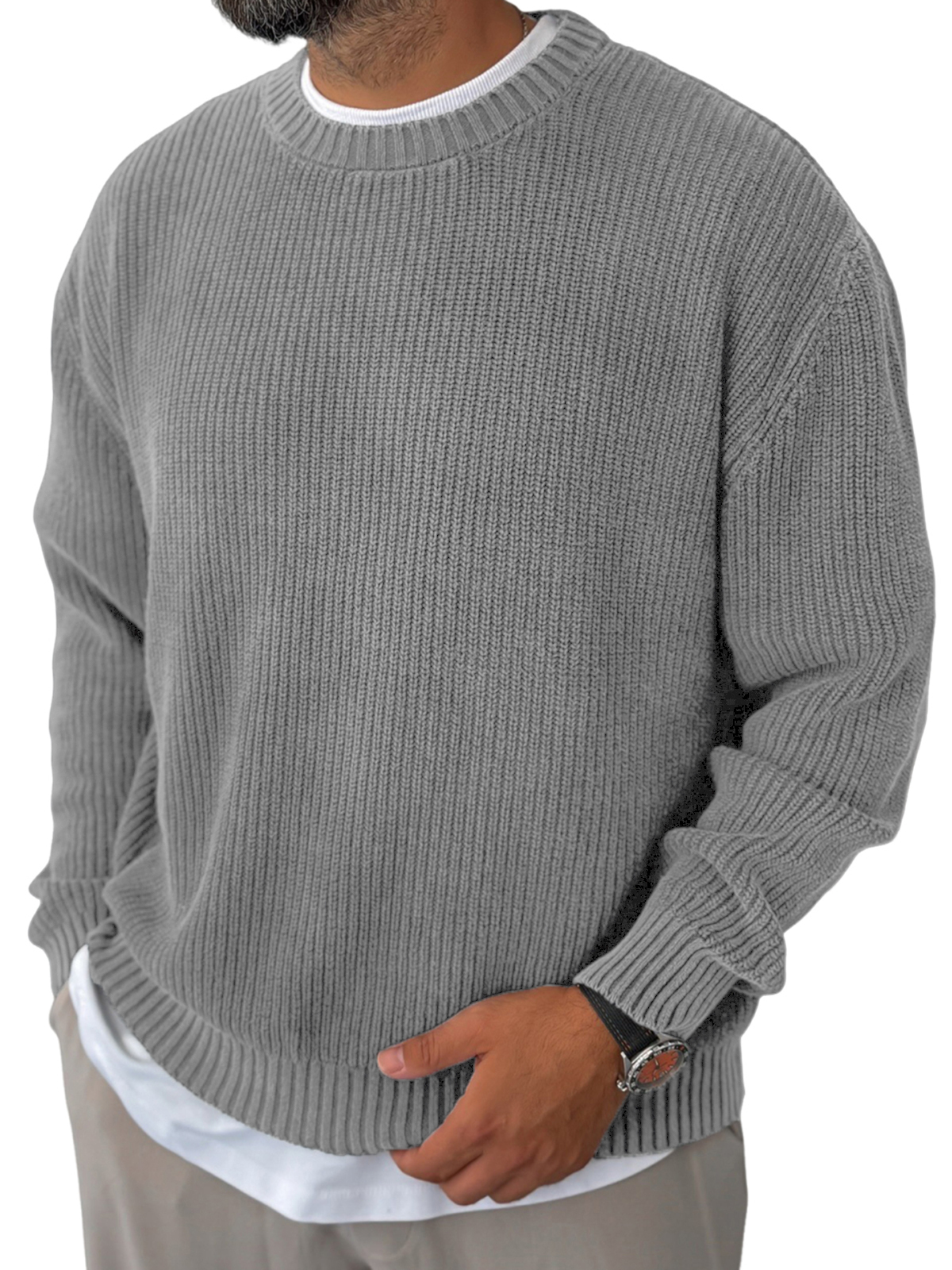 Men's Knitted Solid Color Basic Pullover Sweater