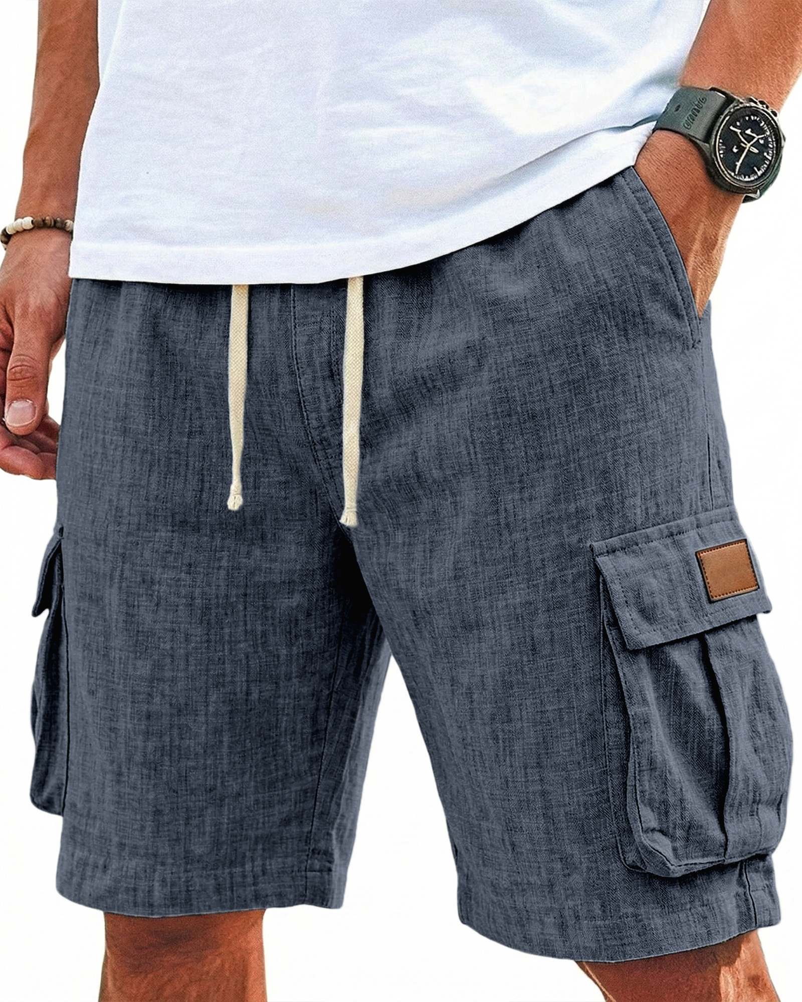 Breathable Cotton and Linen Multi-pocket Shorts