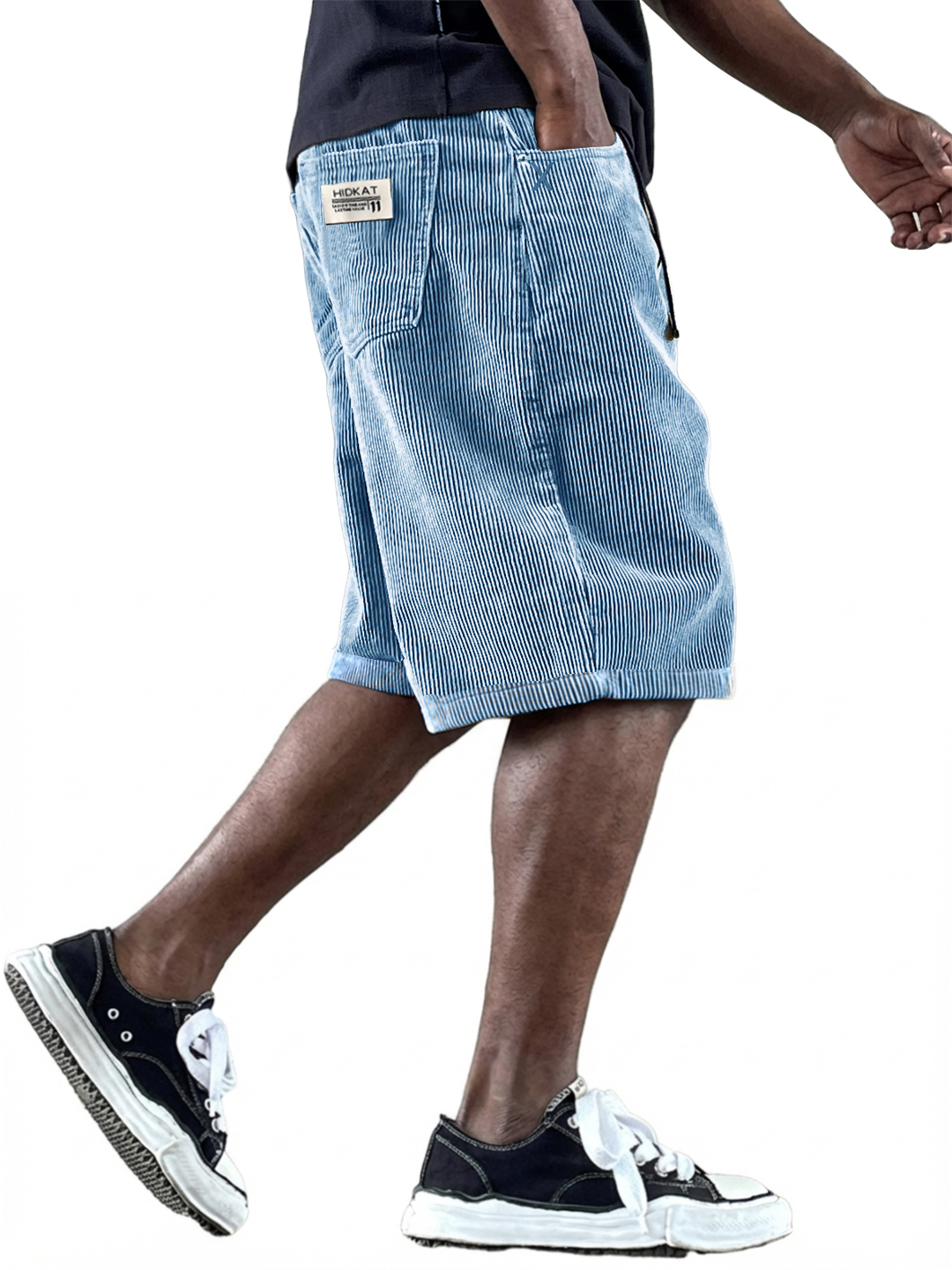 Men's Casual Retro Multi Pocket Embroidered Logo Workwear Corduroy Shorts