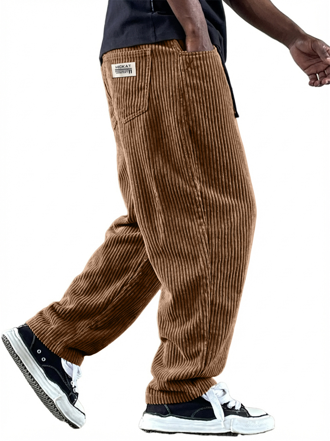 Men's Simple Casual Multi-Pocket Workwear Embroidered Logo Corduroy Pants