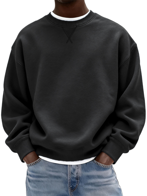 Men's Heavyweight Cotton X-stitch Crew-neck Basic Pullover Sweatshirt