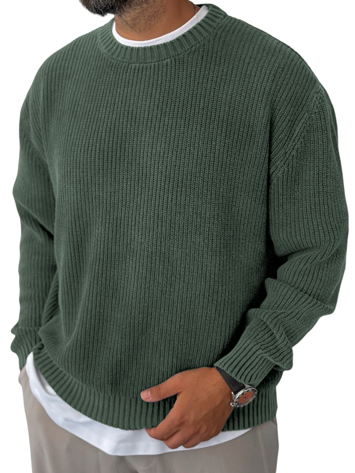 Men's Knitted Solid Color Basic Pullover Sweater
